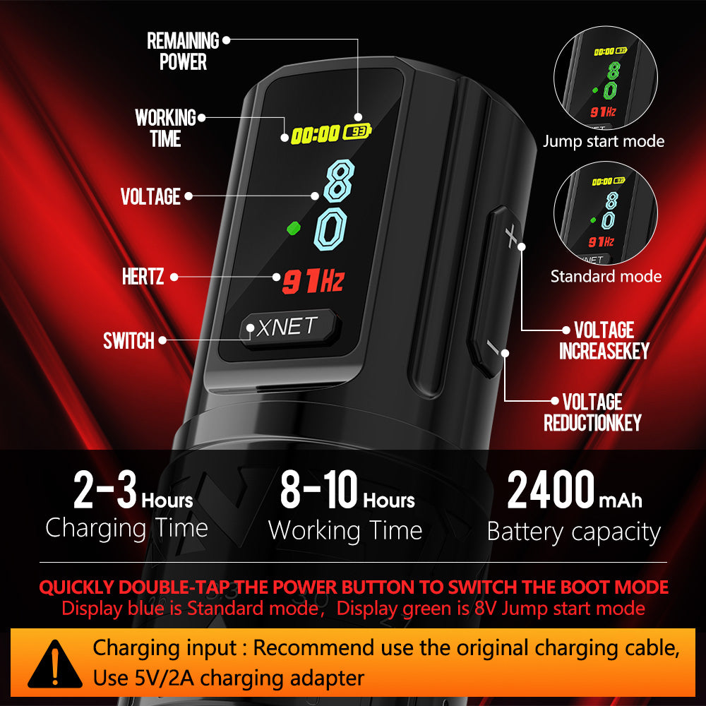 XNET Vipera Professional Wireless Tattoo Machine Adjustable Stroke 2.4-4.2mm OLED Display 2400mAh Battery For Tattoo Artists