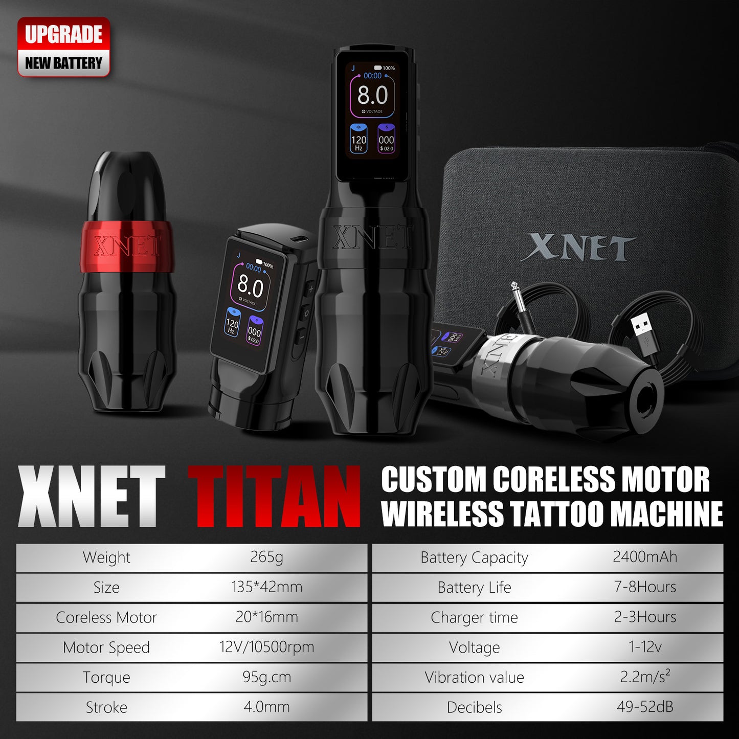 Xnet Titan Max Wireless Tattoo Machine Rotary Pen Coreless Motor 2400m Multi-Function Touchscreen Battery 1-12V for Artist Body