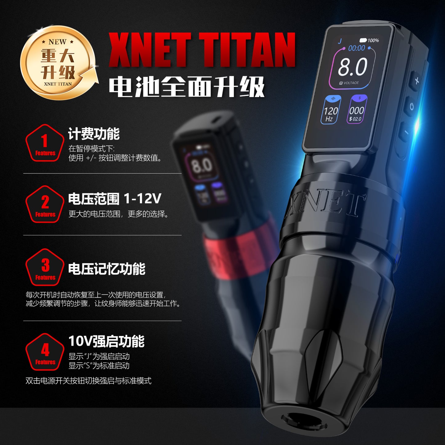 Xnet Titan Max Wireless Tattoo Machine Rotary Pen Coreless Motor 2400m Multi-Function Touchscreen Battery 1-12V for Artist Body