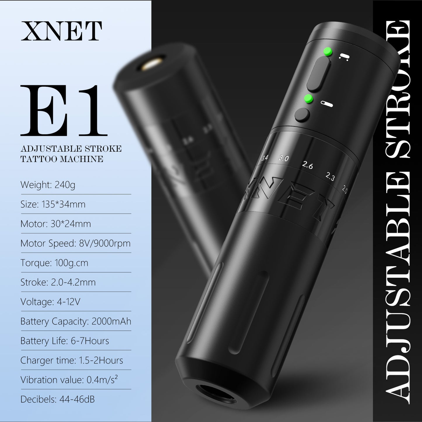 XNET E1 Wireless Tattoo Machine Pen 2.0-4.2 Adjustable Stroke Custom Motor 2000mAh Battery Makeup Microplasty Pen For Tattoo Art