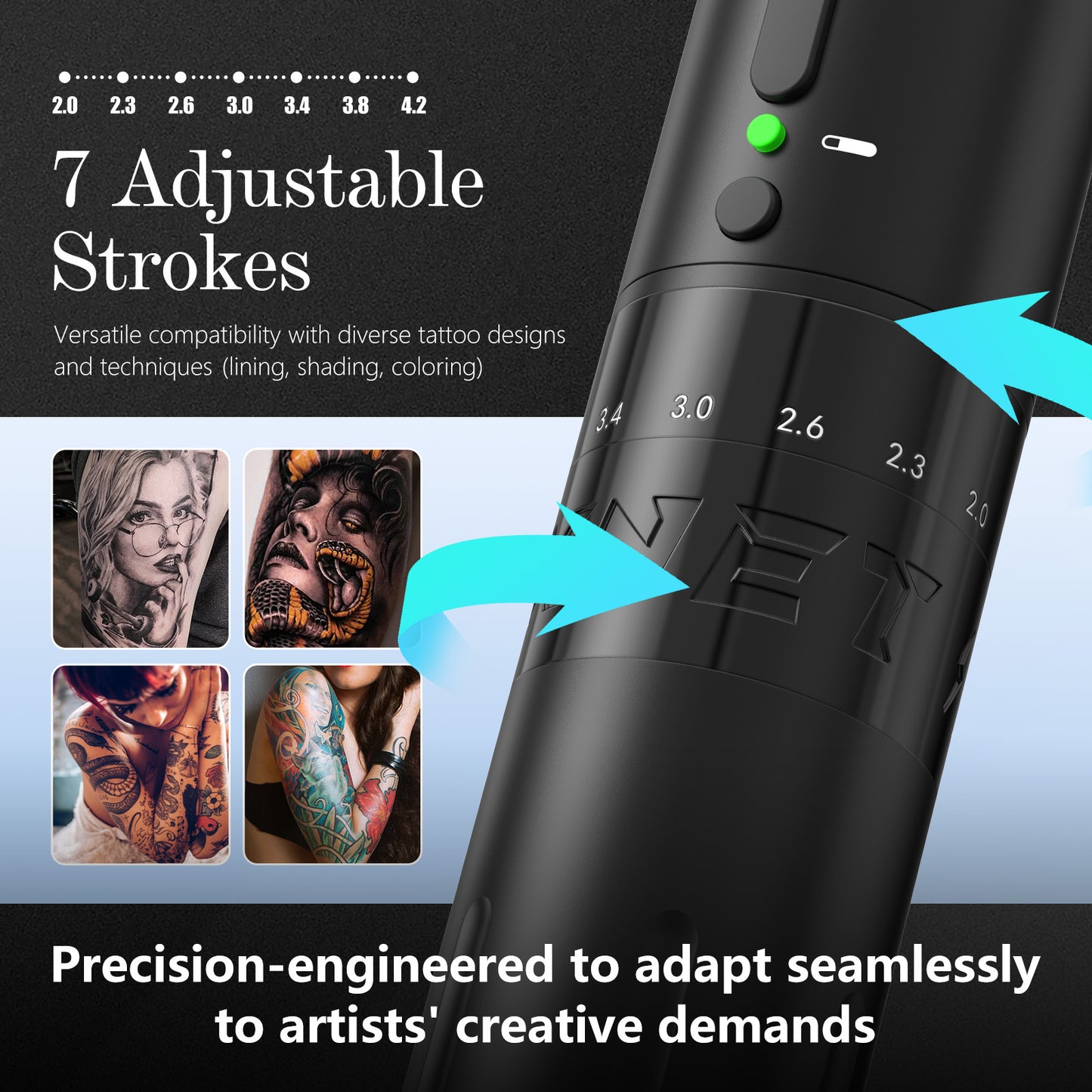 XNET E1 Wireless Tattoo Machine Pen 2.0-4.2 Adjustable Stroke Custom Motor 2000mAh Battery Makeup Microplasty Pen For Tattoo Art