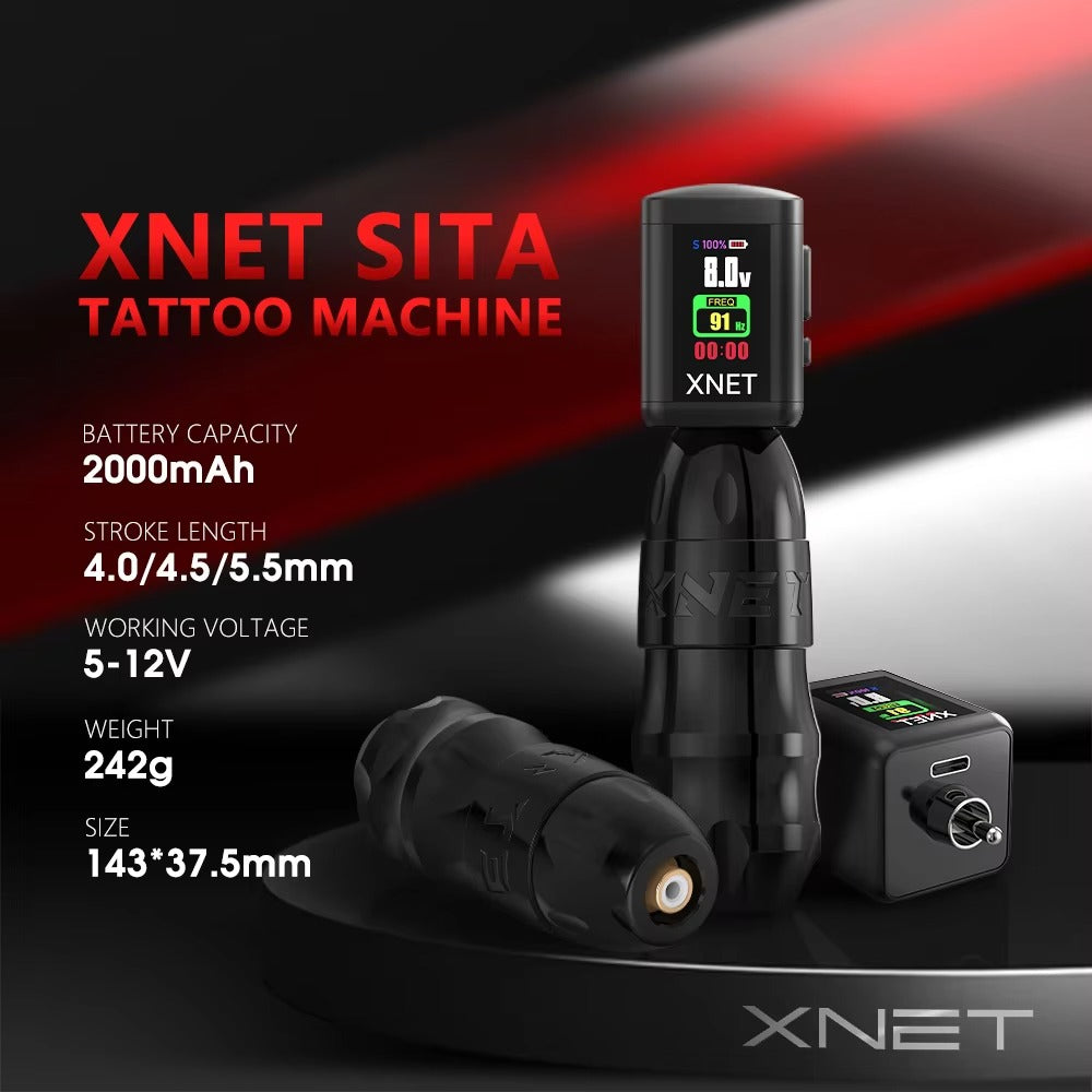 XNET Sita Wireless Tattoo Machine Powerful Brushless Motor OLED Display 2000mAh Battery Stroke 5.5-4.0-4.5mm For Tattoo Artists