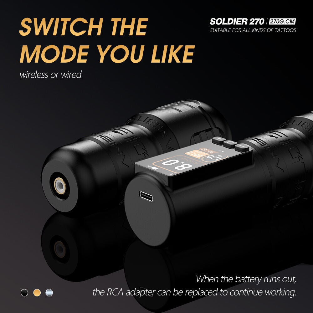 Ambition Soldier 270 Wireless Tattoo Pen 1V Low Voltage Operation, High Precision Wireless Tattoo Pen