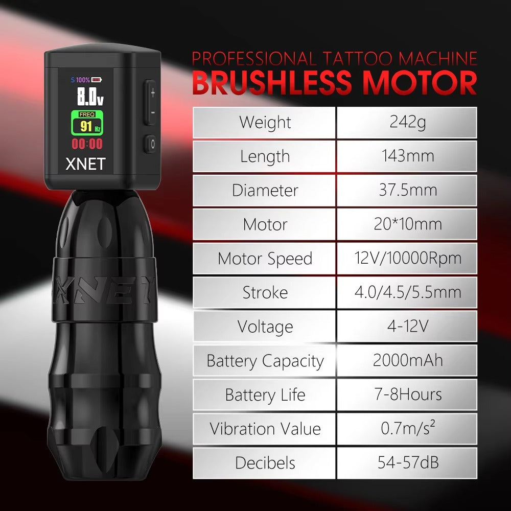 XNET Sita Wireless Tattoo Machine Powerful Brushless Motor OLED Display 2000mAh Battery Stroke 5.5-4.0-4.5mm For Tattoo Artists