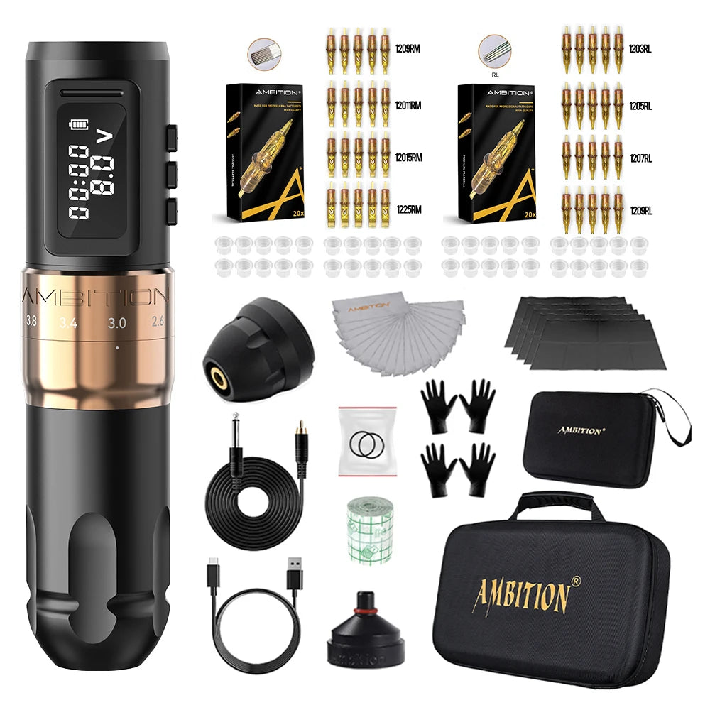 Ambition MARS-U Tattoo Machine Kit Wireless Battery Tattoo Pen Adjustable Stroke 2.2-4.2mm Professional Coreless Motor 1800mAh