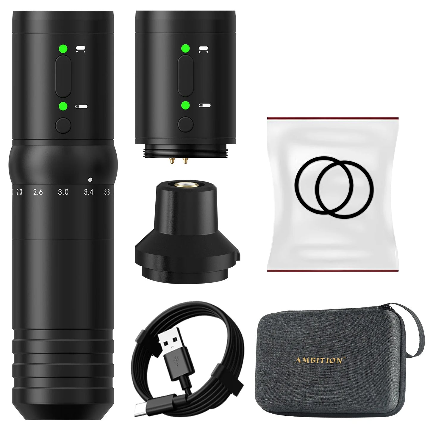 Ambition Flash Adjustable Stroke 2.0-4.2mm 7 Types Wireless Tattoo Machine Capacity 2000mAh Battery Pen for Tattoo Artist Supply