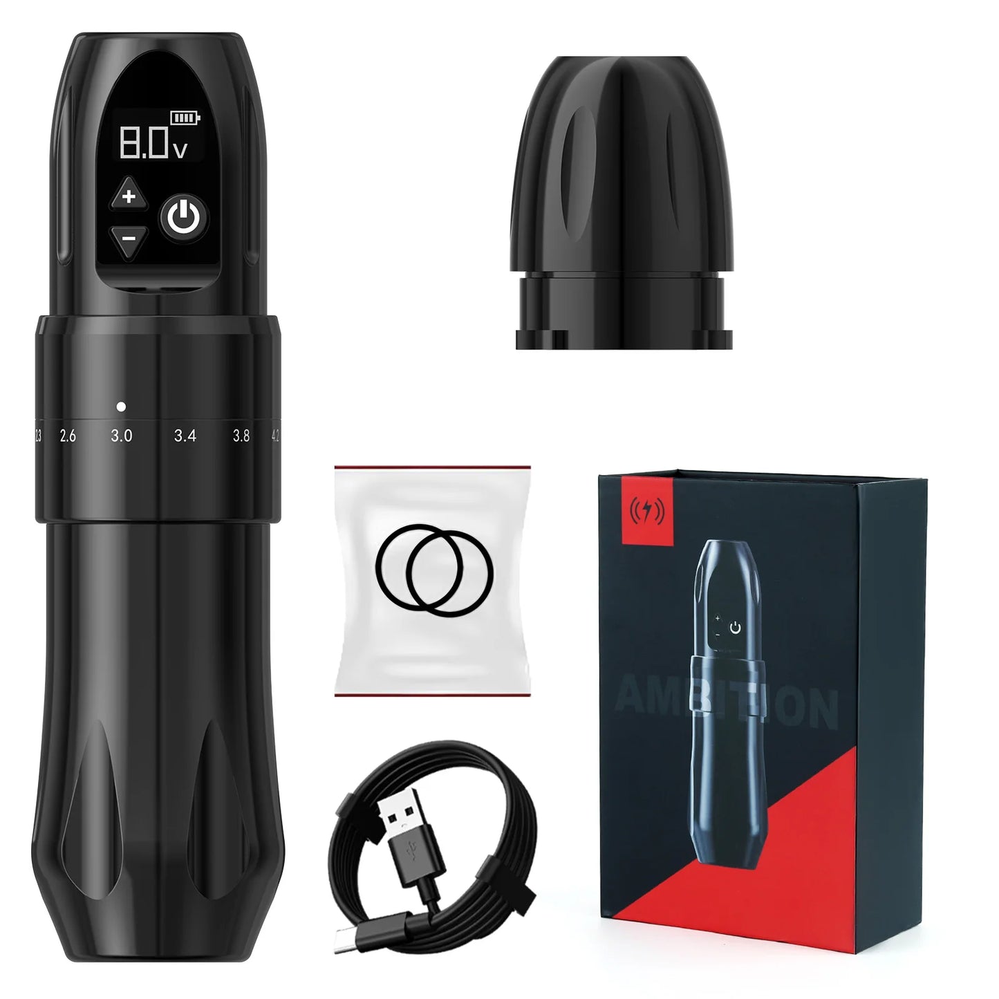 Ambition Boxster Adjustable Wireless Tattoo Machine Pen 2.0-4.2mm Battery 1800mAh For Dotwork Tattoo Makeup Microplasty Tattoo