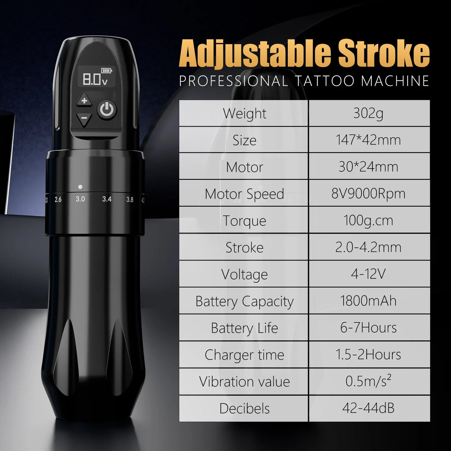 Ambition Boxster Adjustable Wireless Tattoo Machine Pen 2.0-4.2mm Battery 1800mAh For Dotwork Tattoo Makeup Microplasty Tattoo