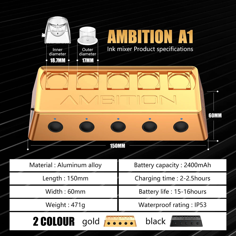 Ambition A1 Tattoo Ink Mixer Metal Pigment Stirrer Magnetic Wireless Battery 2400mAh 3 levels Adjustable Professional Waterproof