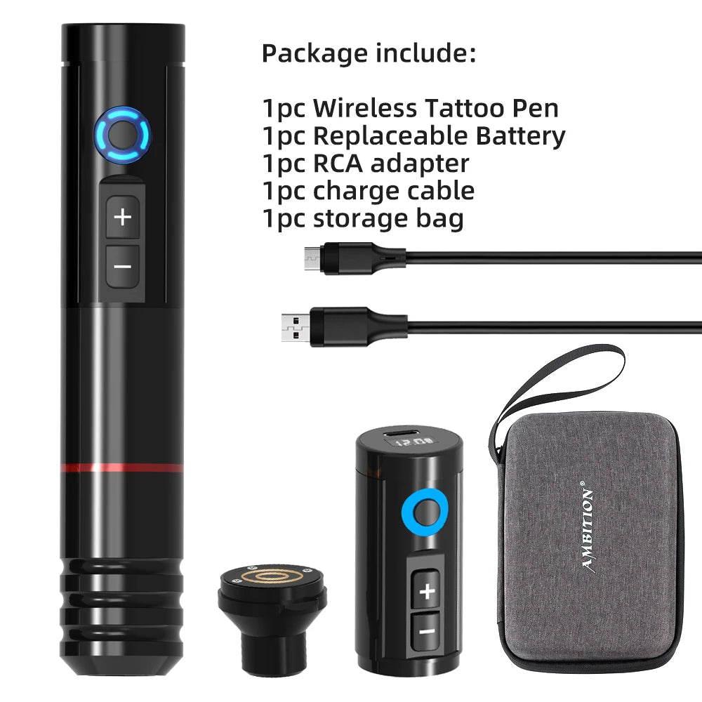 Ambition NINJA RS Portable Wireless Tattoo Machine Pen 3.5mm Stroke Battery Capacity 800mah Permanent Makeup Universal Needles