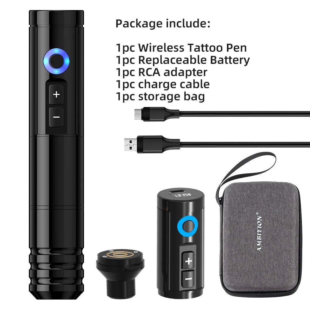 Ambition NINJA RS Portable Wireless Tattoo Machine Pen 3.5mm Stroke Battery Capacity 800mah Permanent Makeup Universal Needles