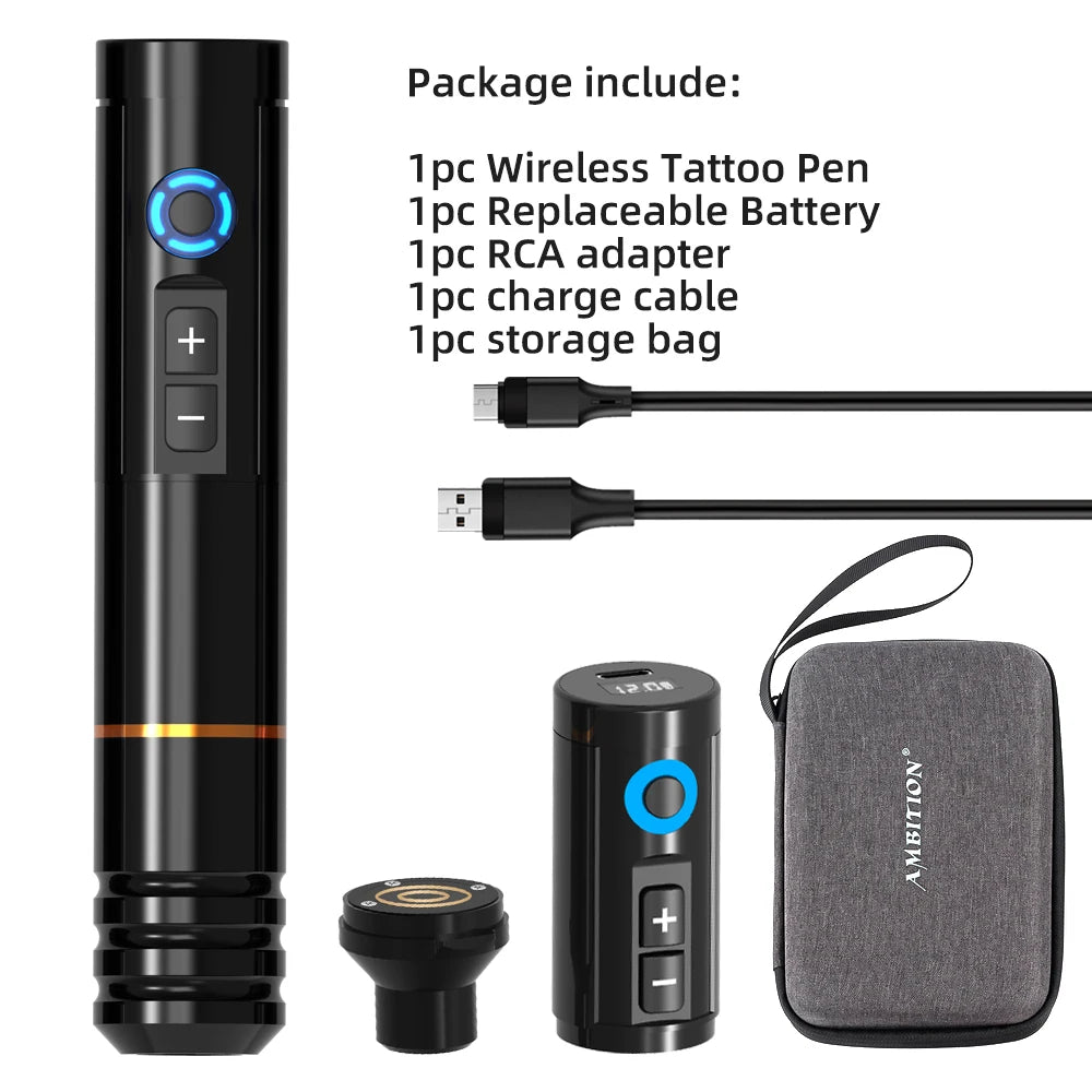 Ambition NINJA RS Portable Wireless Tattoo Machine Pen 3.5mm Stroke Battery Capacity 800mah Permanent Makeup Universal Needles