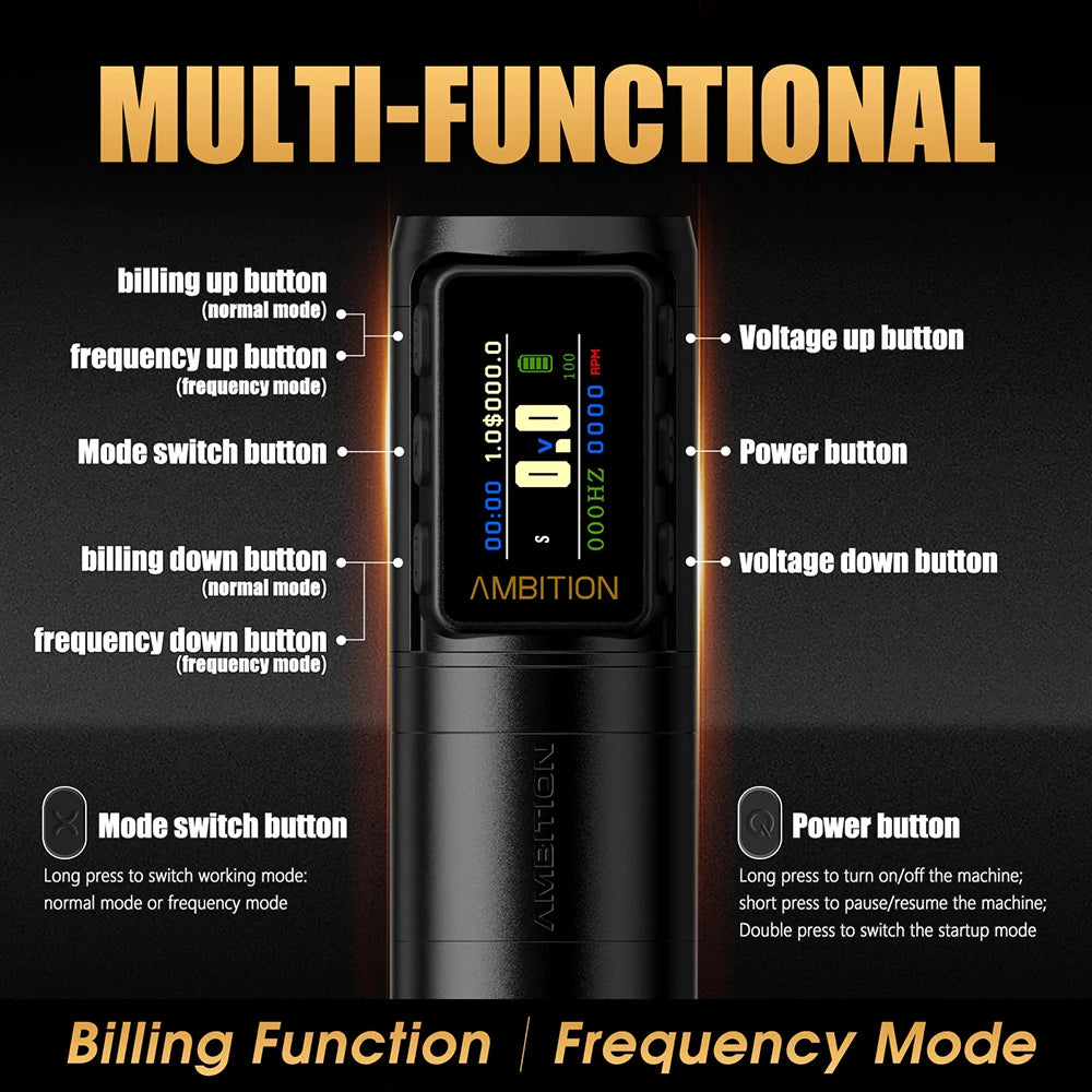 Ambition Ninja 2025 Wireless Tattoo Machine Stroke4.0mm/3.5mm Battery Pen 1700mAh Professional Coreless Motor Tattoo Artist Body