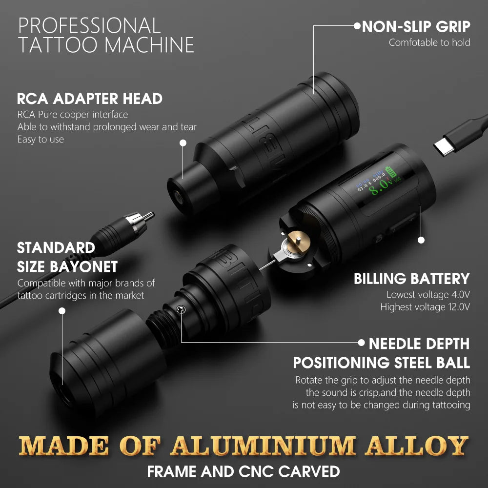 Ambition Ninja Ultra 2024 Wireless Tattoo Machine Pen Latest Straight Rod 4.0mm Stroke Billing Battery Coreless Motor Tattoo Art