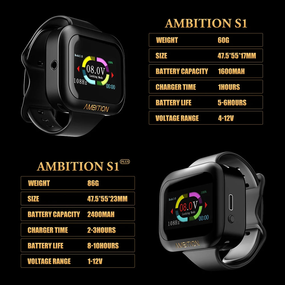 Ambition S1 Plus 2400mAh Wireless Tattoo Battery Portable Watch Power Supply Touch Screen For Tattoo Machine Rotary Pen Artister