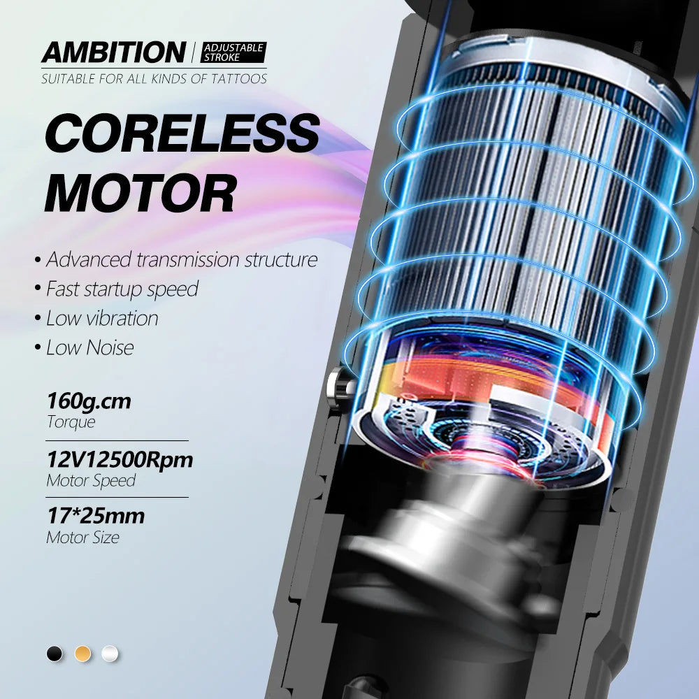 Ambition Sally Wireless Permanent Makeup Machine Tattoo Pen Rotary 2.0-3.5mm adjustable stroke Coreless Motor Tattoo Supplies