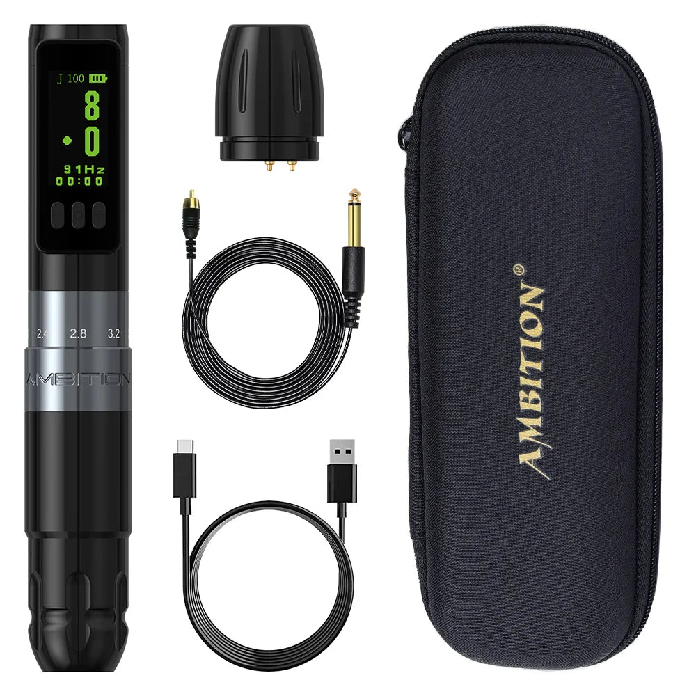 Ambition Sally Wireless Permanent Makeup Machine Tattoo Pen Rotary 2.0-3.5mm adjustable stroke Coreless Motor Tattoo Supplies