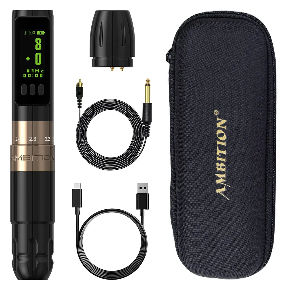 Ambition Sally Wireless Permanent Makeup Machine Tattoo Pen Rotary 2.0-3.5mm adjustable stroke Coreless Motor Tattoo Supplies