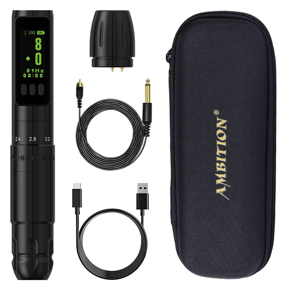Ambition Sally Wireless Permanent Makeup Machine Tattoo Pen Rotary 2.0-3.5mm adjustable stroke Coreless Motor Tattoo Supplies
