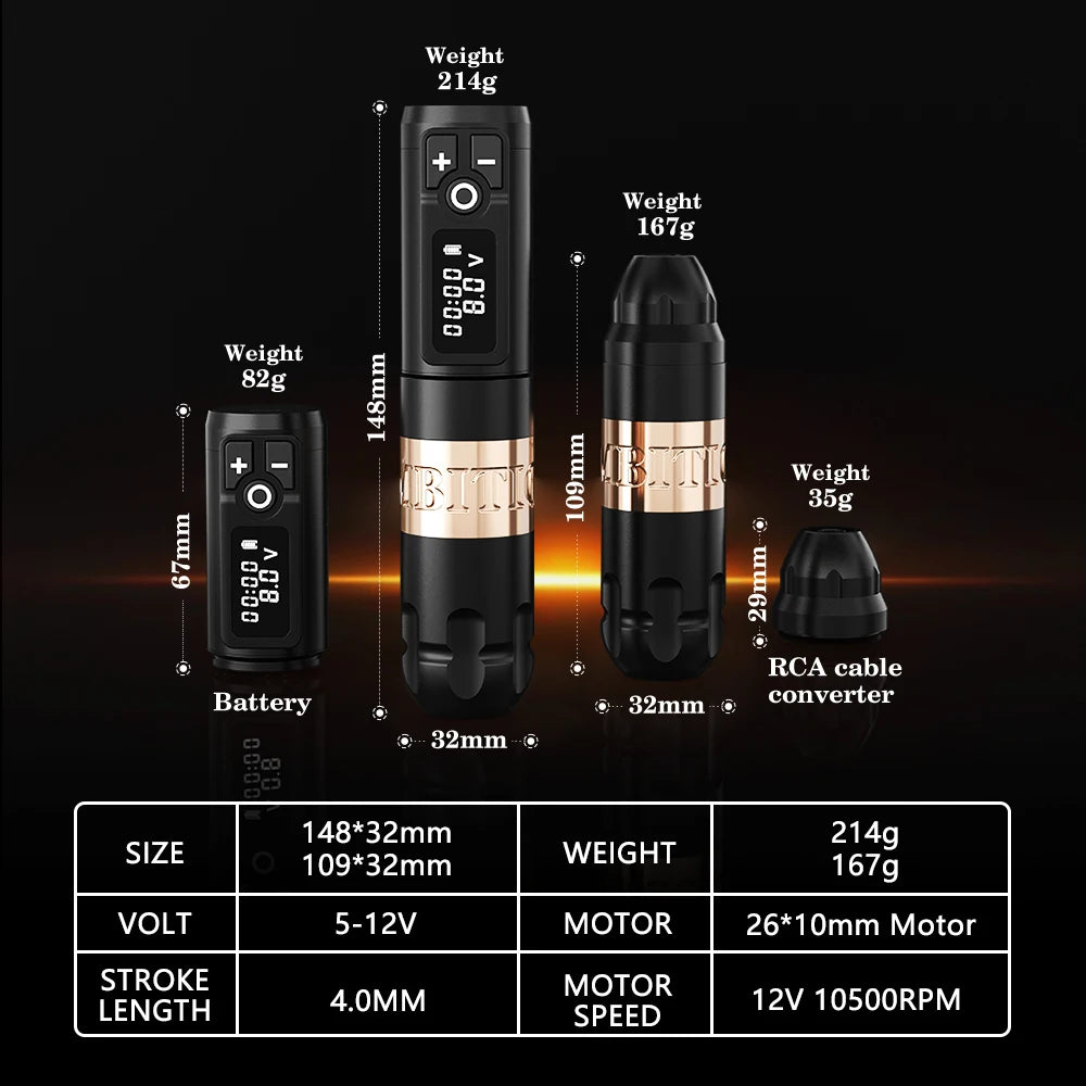 Ambition Soldier Wireless Tattoo Machine Rotaty Battery Pen with Portable Power Pack 2400mAh LED Digital Display For Body Art