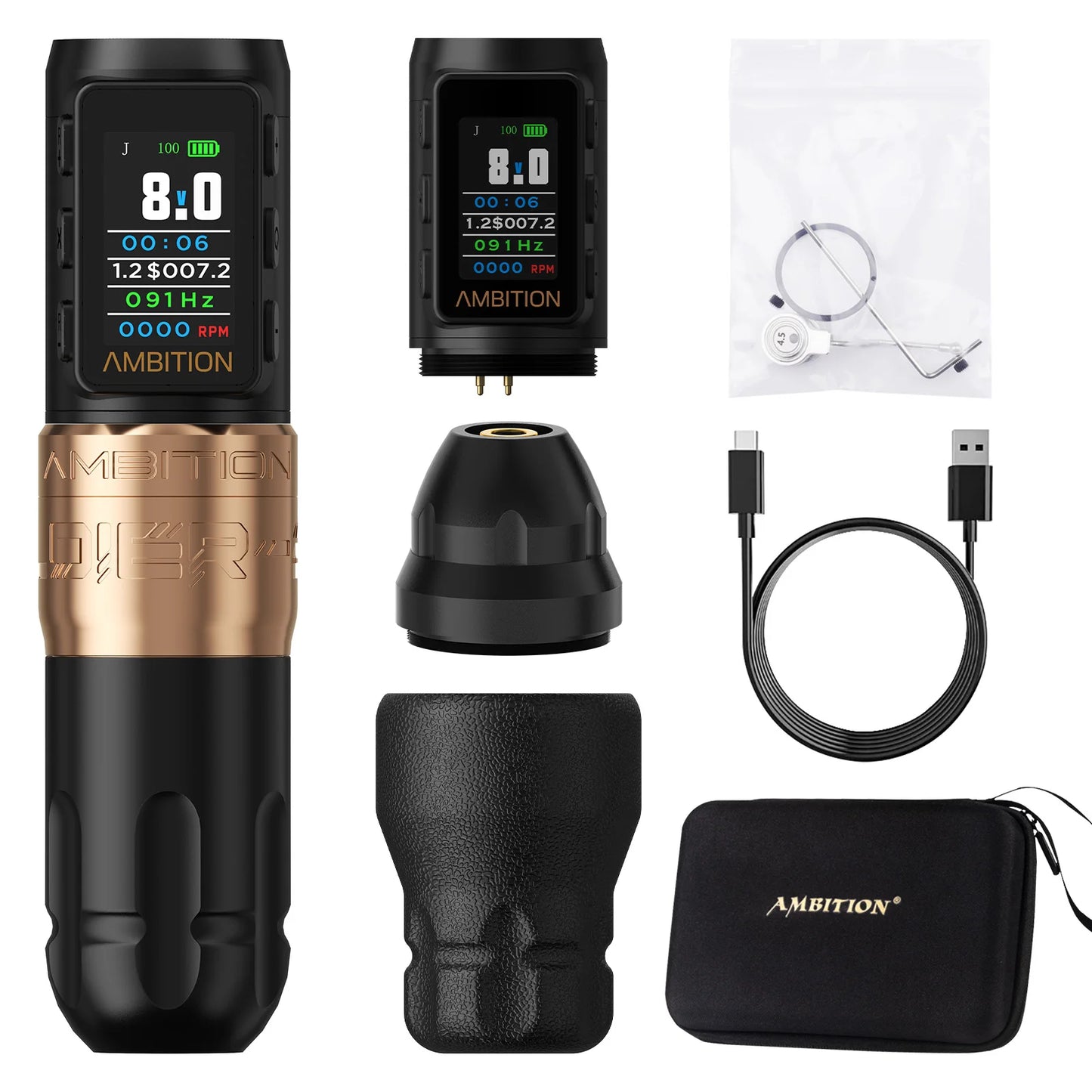 Ambition Soldier270 S Wireless Tattoo Machine Stroke 5.0+4.5mm 1800mAh Billing Battery with 270 g.cm High Torque Brushless Motor