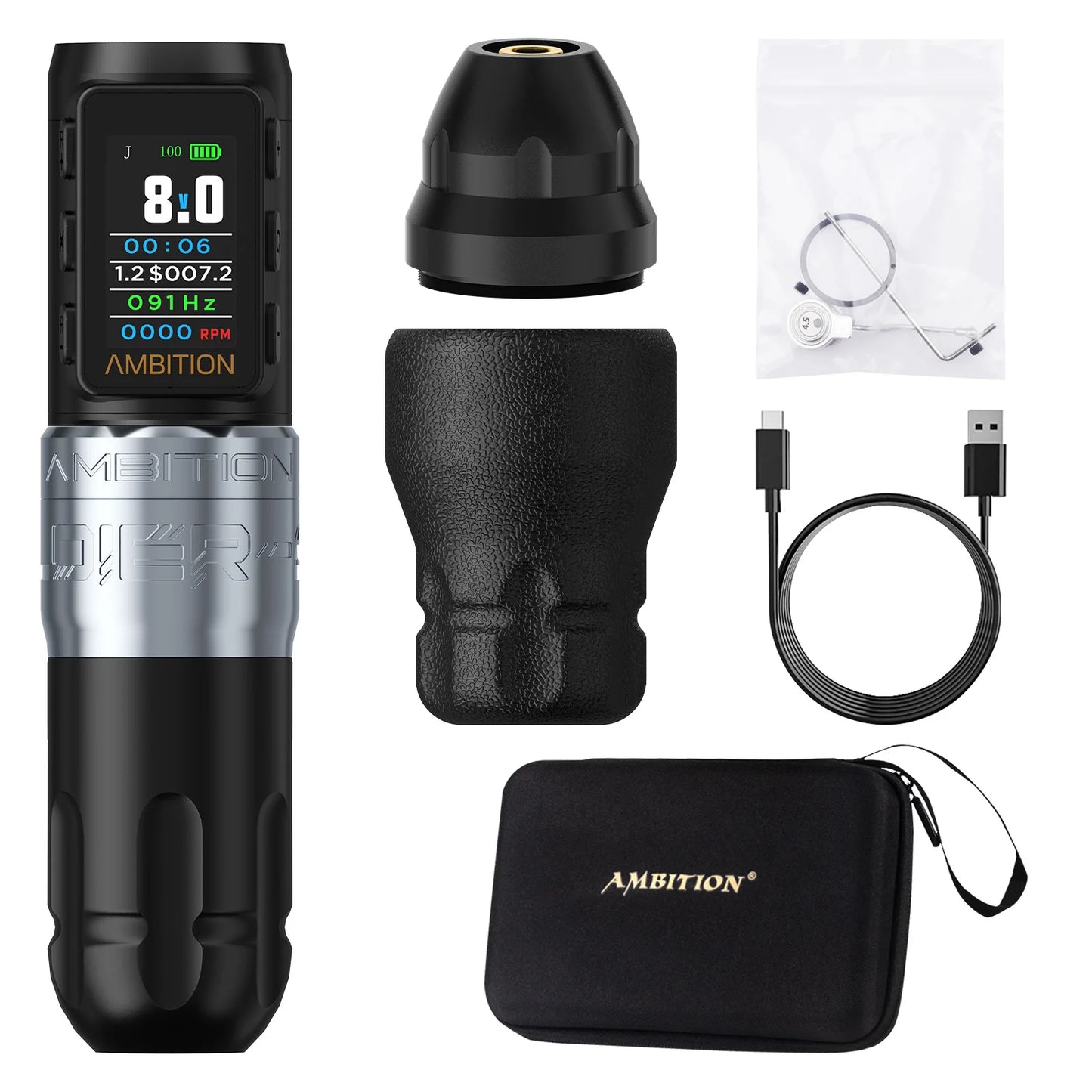 Ambition Soldier270 S Wireless Tattoo Machine Stroke 5.0+4.5mm 1800mAh Billing Battery with 270 g.cm High Torque Brushless Motor