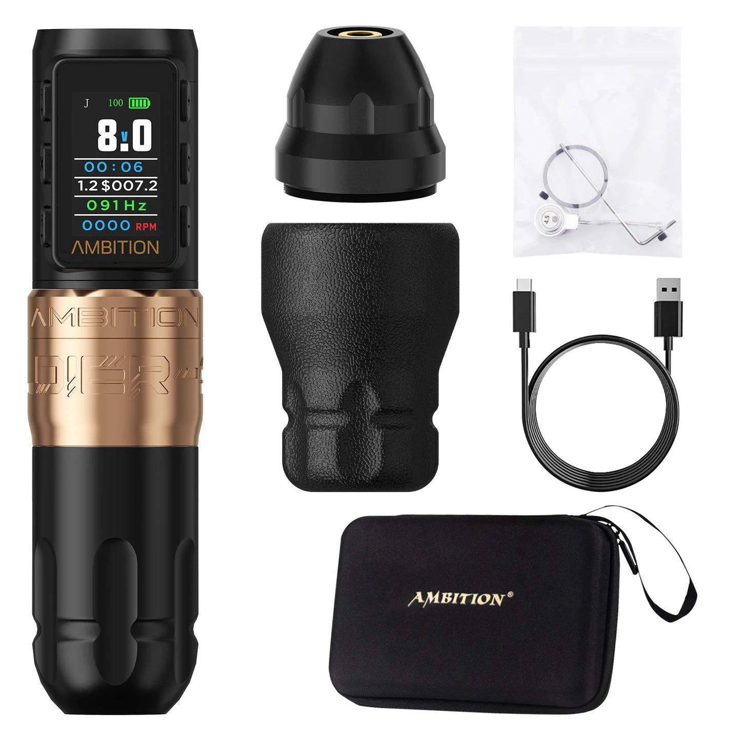 Ambition Soldier270 S Wireless Tattoo Machine Stroke 5.0+4.5mm 1800mAh Billing Battery with 270 g.cm High Torque Brushless Motor