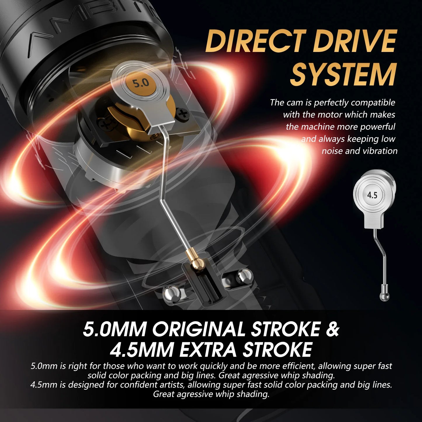 Ambition Soldier270 S Wireless Tattoo Machine Stroke 5.0+4.5mm 1800mAh Billing Battery with 270 g.cm High Torque Brushless Motor