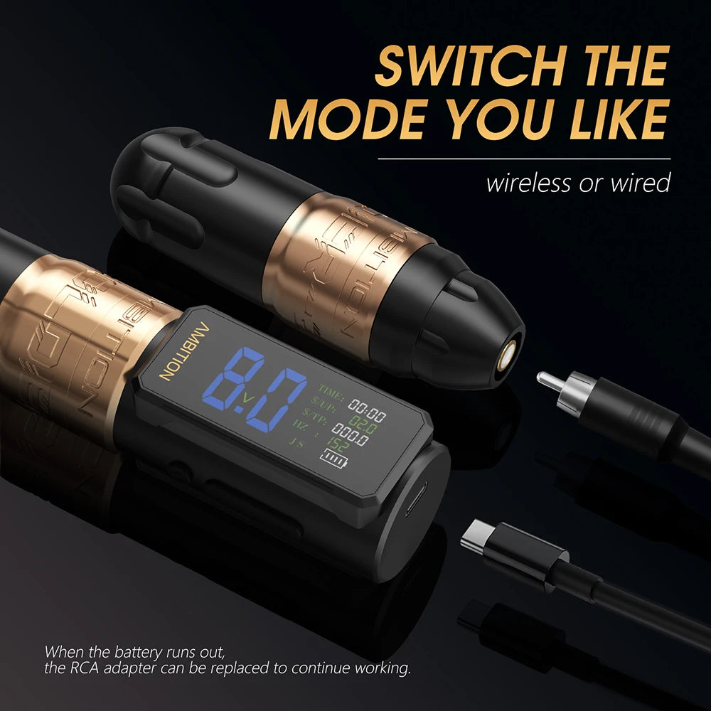 Ambition Soldier270S Stroke 4.5+5.0mm Wireless Tattoo Machine Professional Brushless Motor Pen 2400mAh Battery 1-12V for Tattoo