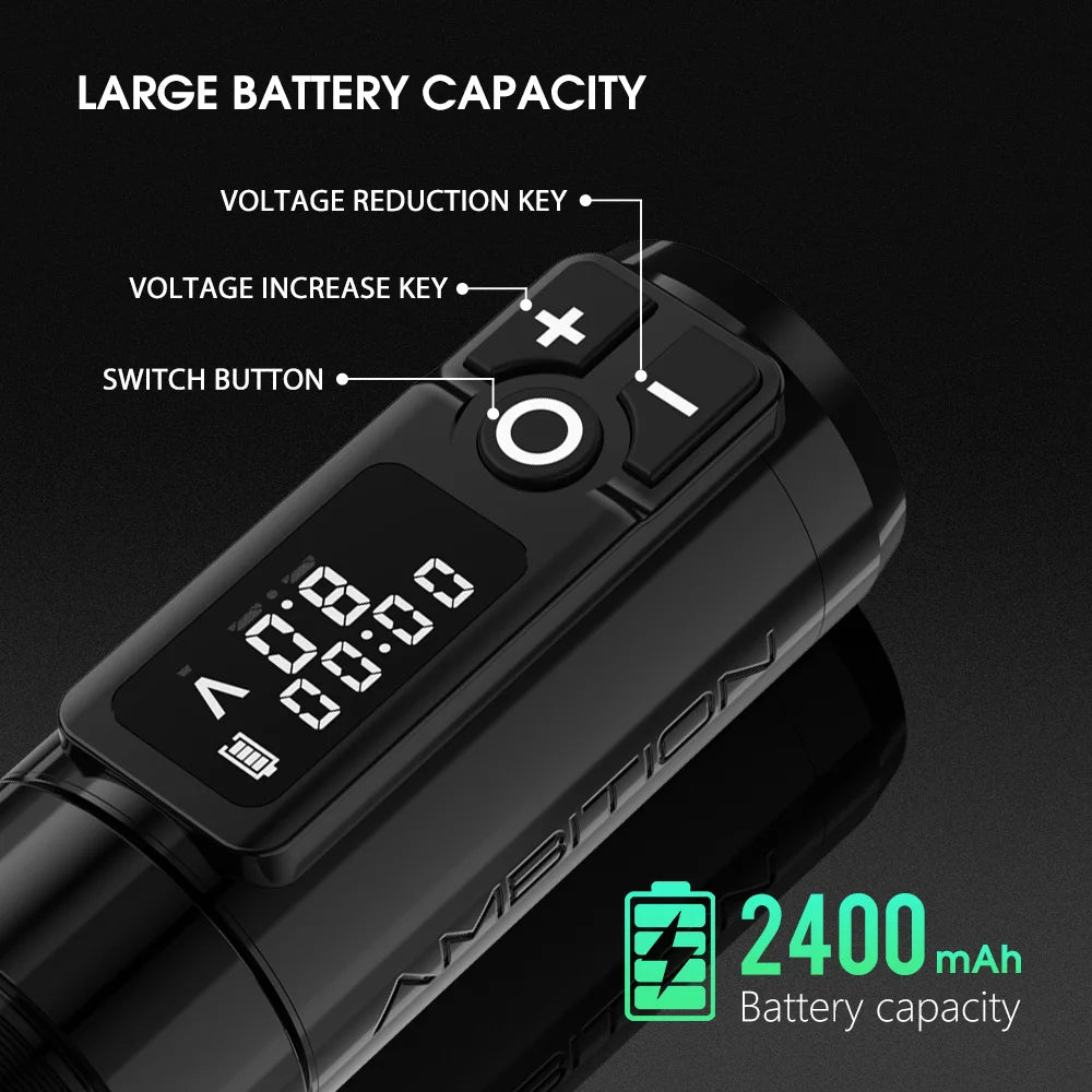 Ambition Storm Wand Wireless Tattoo Machine Pen Coreless Motor 2400mAh Capacity Battery Direct Drive Fast Charge for Body Artist