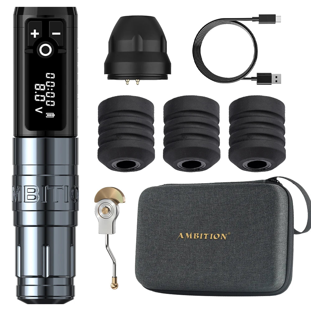 Ambition Storm Wand Wireless Tattoo Machine Pen Coreless Motor 2400mAh Capacity Battery Direct Drive Fast Charge for Body Artist