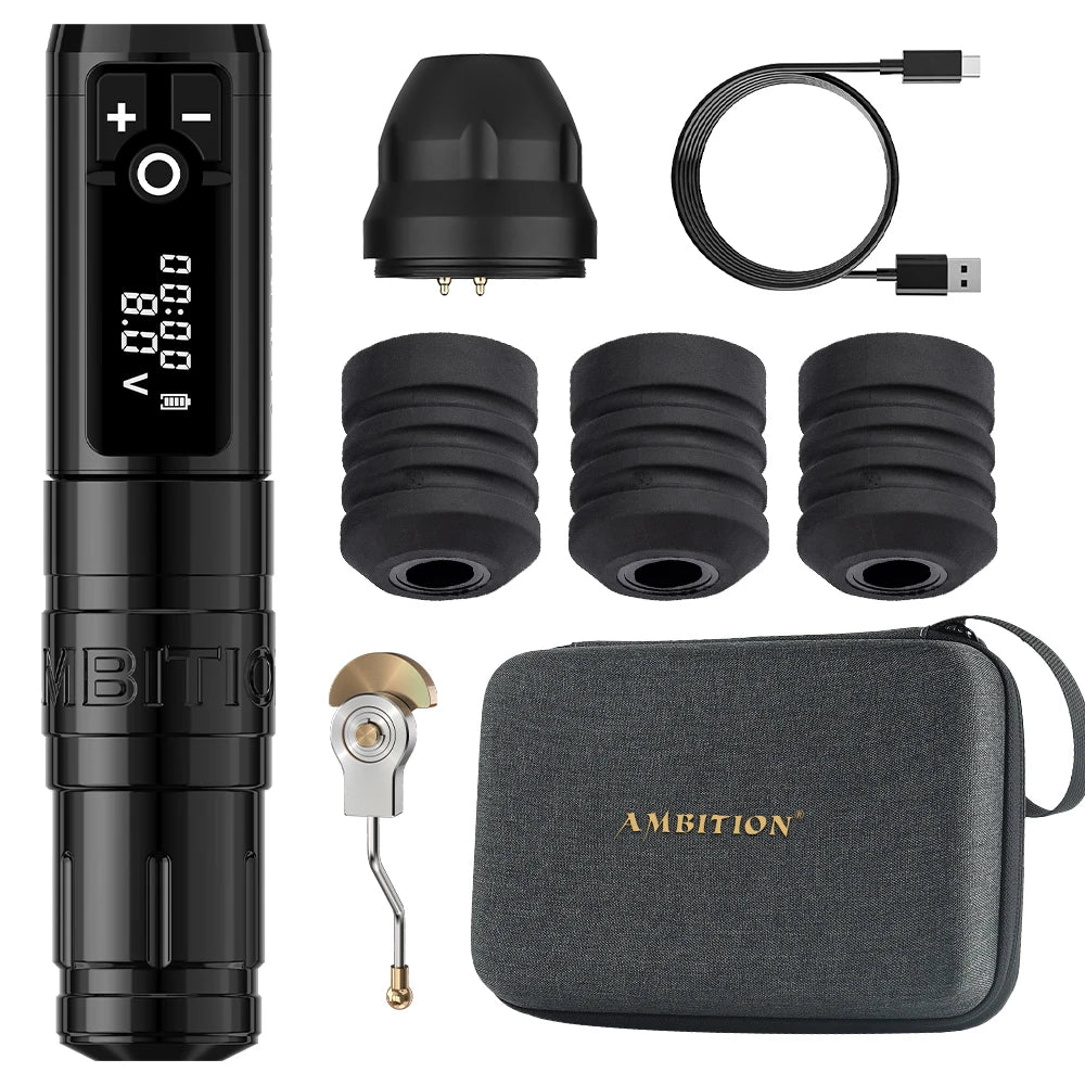Ambition Storm Wand Wireless Tattoo Machine Pen Coreless Motor 2400mAh Capacity Battery Direct Drive Fast Charge for Body Artist
