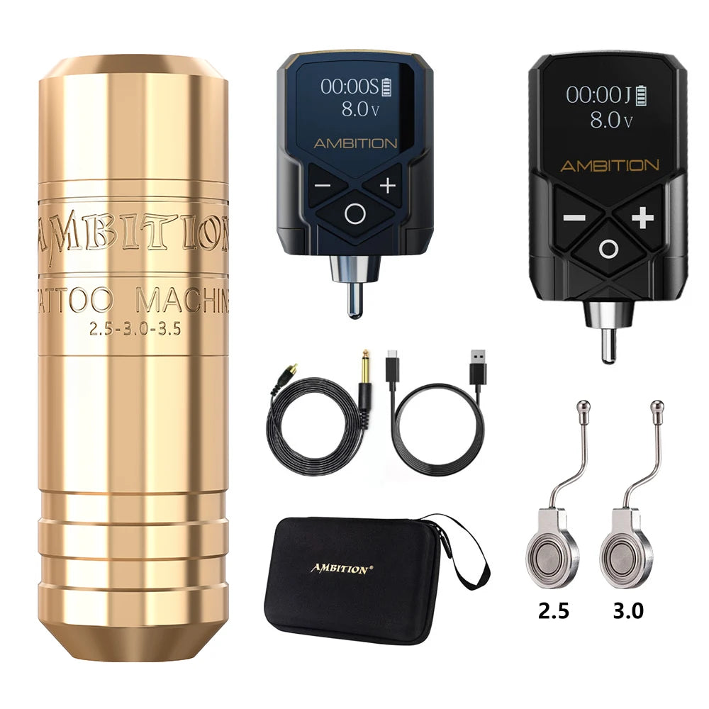 Ambition Torped 28 Stroke 2.5-3.0-3.5mm Rotary Tattoo Pen Machine Wireless Kuark Battery Powerful Brushless Motor RCA Cord