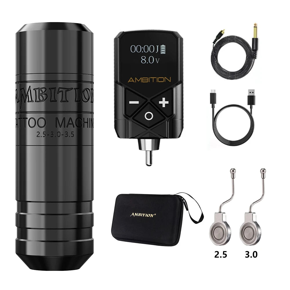 Ambition Torped 28 Stroke 2.5-3.0-3.5mm Rotary Tattoo Pen Machine Wireless Kuark Battery Powerful Brushless Motor RCA Cord