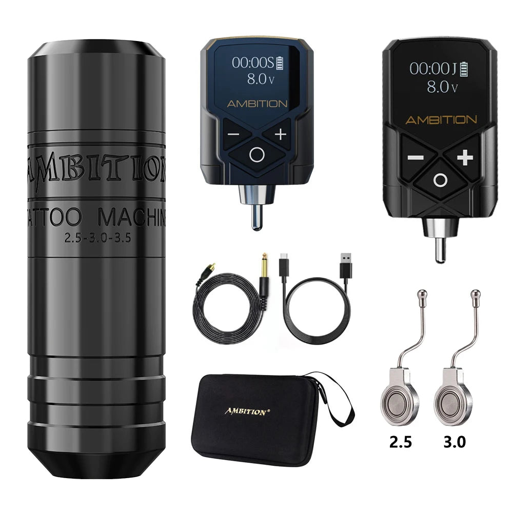 Ambition Torped 28 Stroke 2.5-3.0-3.5mm Rotary Tattoo Pen Machine Wireless Kuark Battery Powerful Brushless Motor RCA Cord