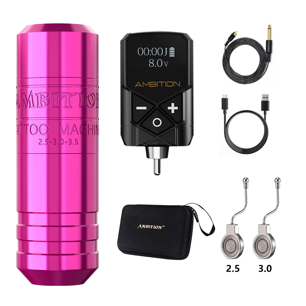 Ambition Torped 28 Stroke 2.5-3.0-3.5mm Rotary Tattoo Pen Machine Wireless Kuark Battery Powerful Brushless Motor RCA Cord