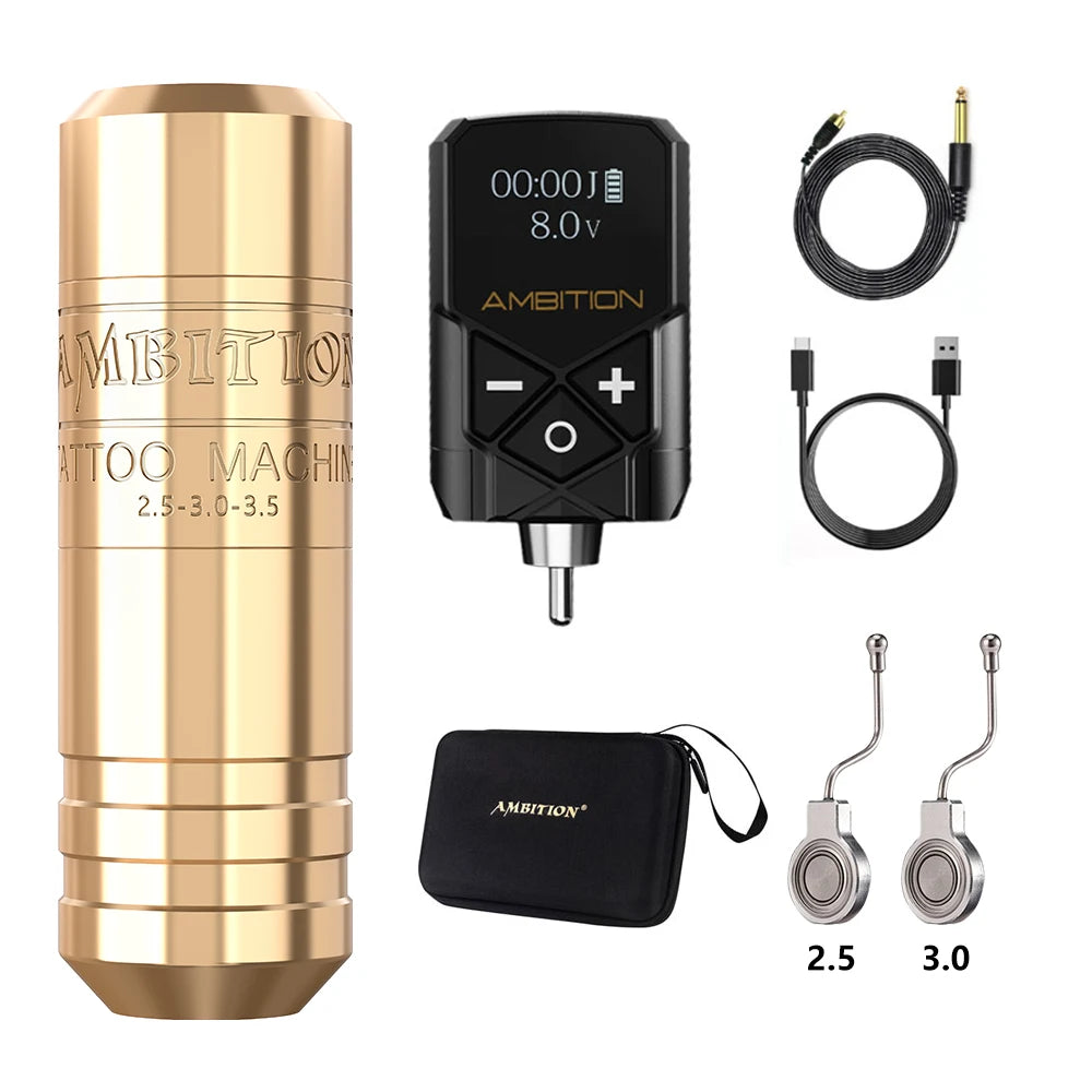 Ambition Torped 28 Stroke 2.5-3.0-3.5mm Rotary Tattoo Pen Machine Wireless Kuark Battery Powerful Brushless Motor RCA Cord