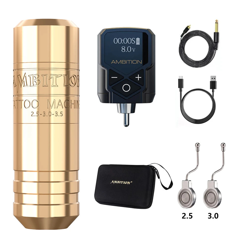 Ambition Torped 28 Stroke 2.5-3.0-3.5mm Rotary Tattoo Pen Machine Wireless Kuark Battery Powerful Brushless Motor RCA Cord