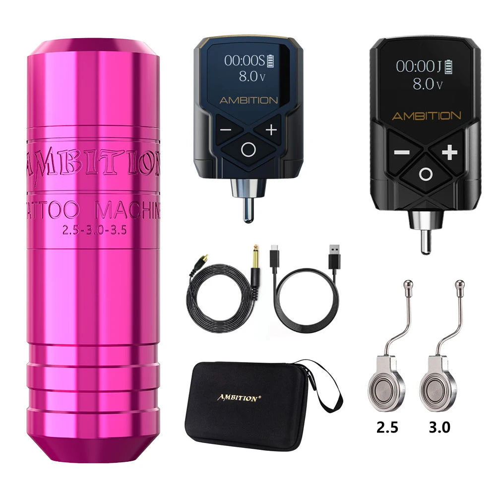 Ambition Torped 28 Stroke 2.5-3.0-3.5mm Rotary Tattoo Pen Machine Wireless Kuark Battery Powerful Brushless Motor RCA Cord