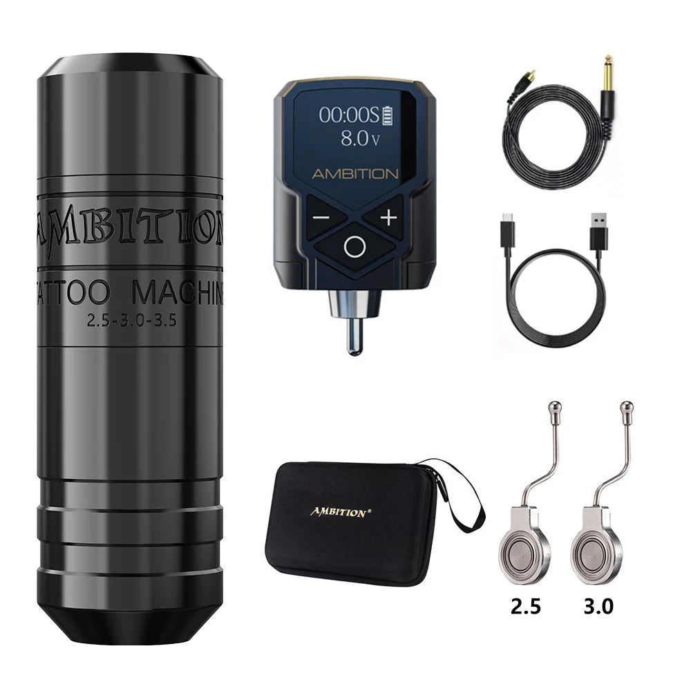 Ambition Torped 28 Stroke 2.5-3.0-3.5mm Rotary Tattoo Pen Machine Wireless Kuark Battery Powerful Brushless Motor RCA Cord