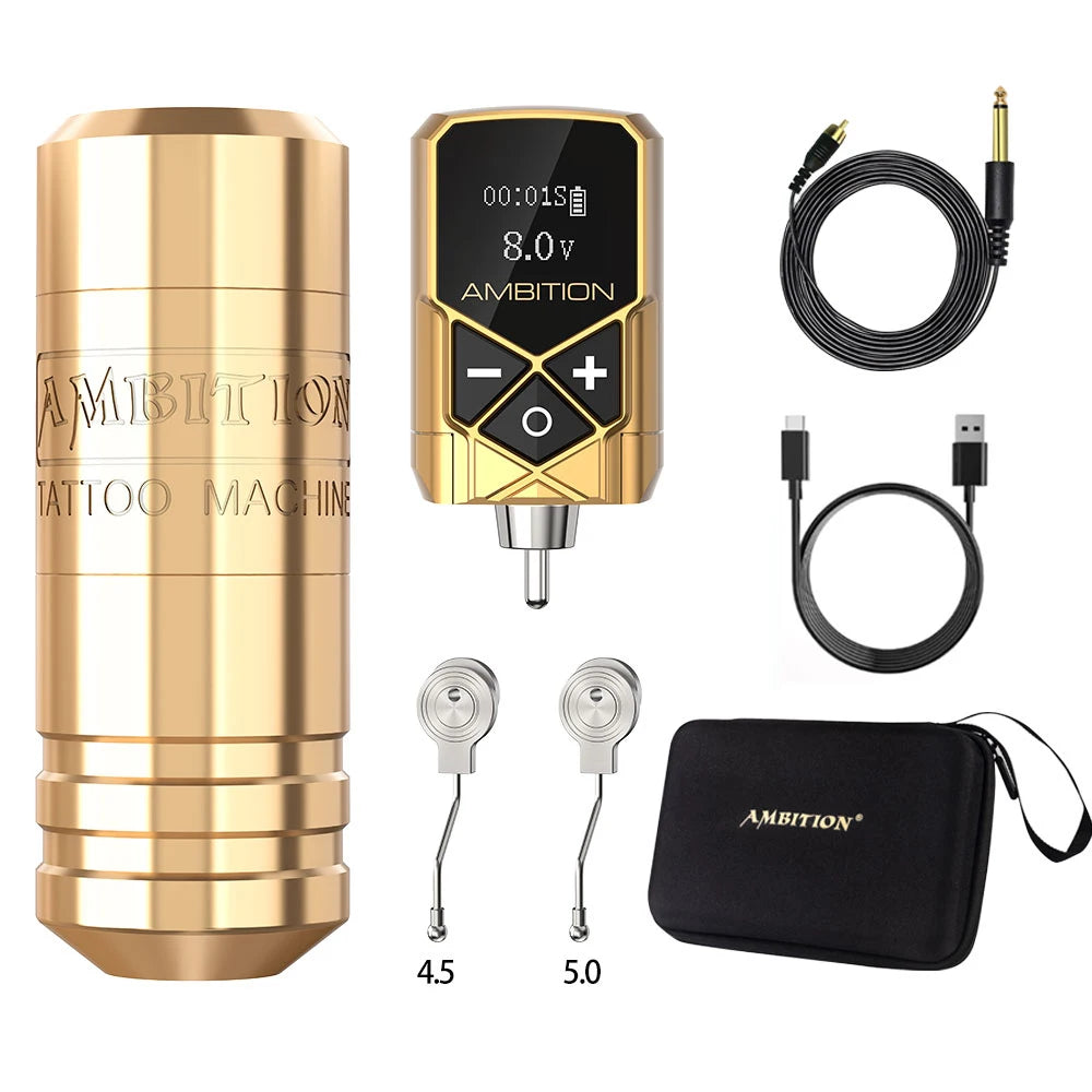Ambition Torped 32 Stroke 4.0-4.5-5.0mm Rotary Tattoo Pen Machine Powerful Brushless Motor With RCA Cord For Tattoo Artists