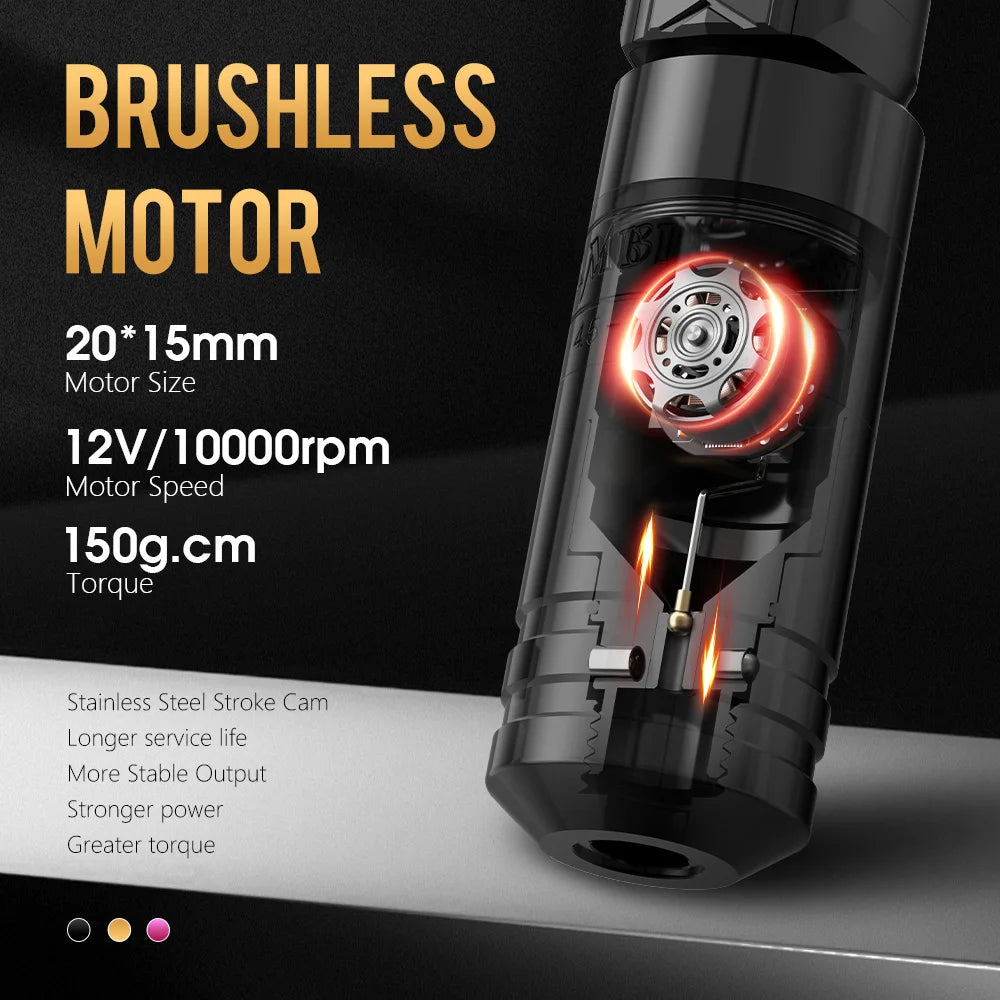 Ambition Torped 36 Stroke 4.5-5.0-5.5mm Powerful Brushless Motor Rotary Tattoo Pen Machine RCA Wireless Kuark 2400mAh Battery