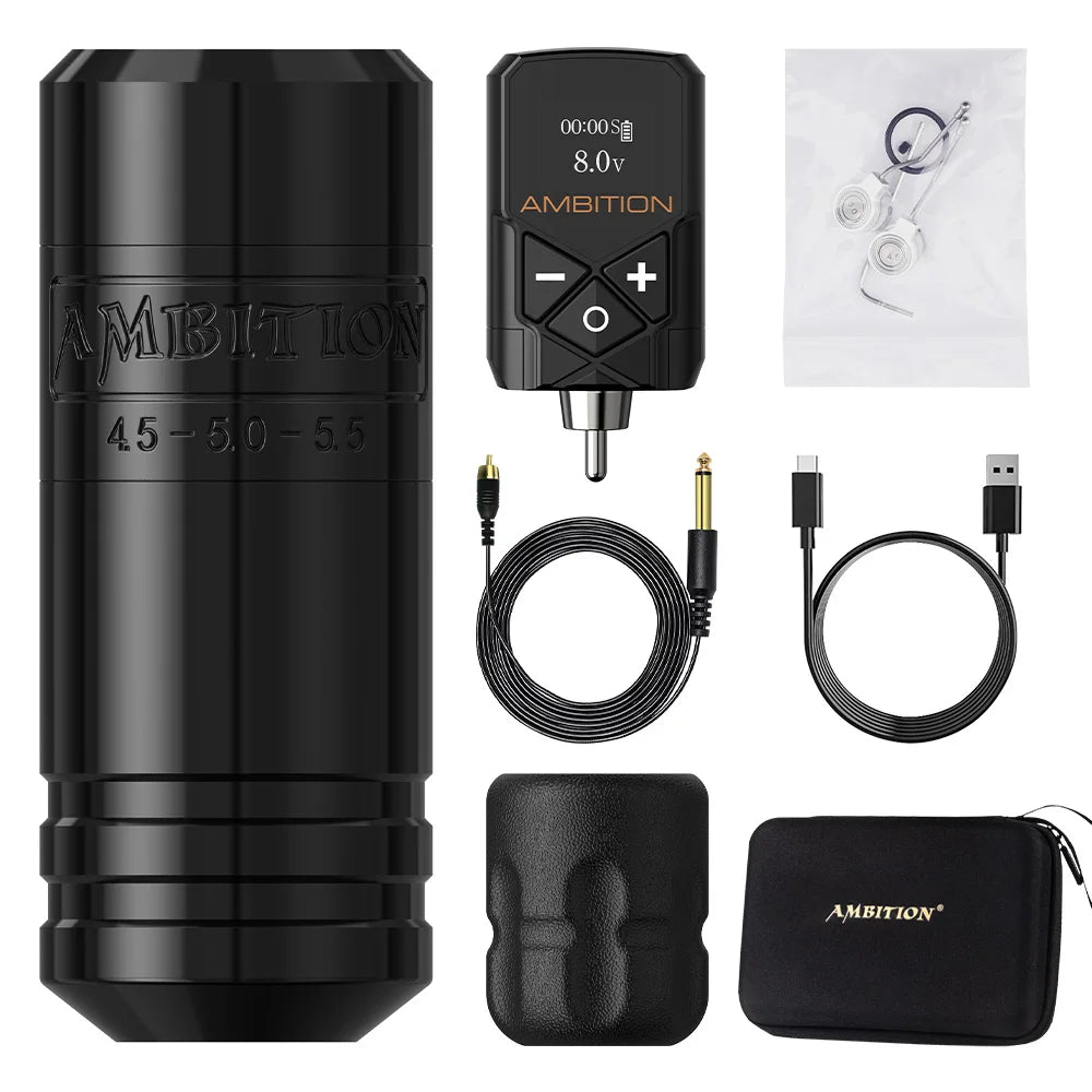 Ambition Torped 36 Stroke 4.5-5.0-5.5mm Powerful Brushless Motor Rotary Tattoo Pen Machine RCA Wireless Kuark 2400mAh Battery