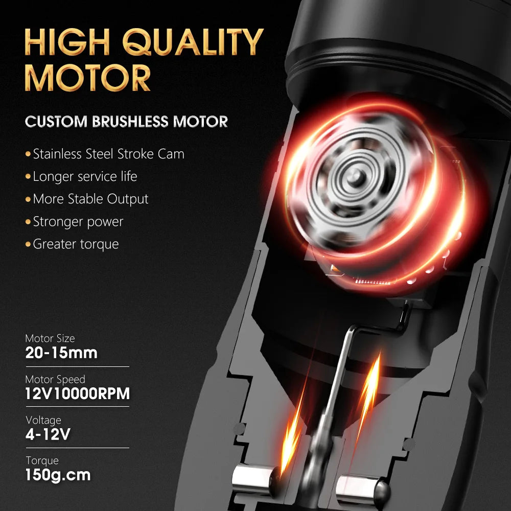 Ambition Vibe Max 2.5-3.5-4.0-4.5mm Stroke Wireless Tattoo Machine Pen Brushless Motor 1800mAh Color Screen Billing Battery