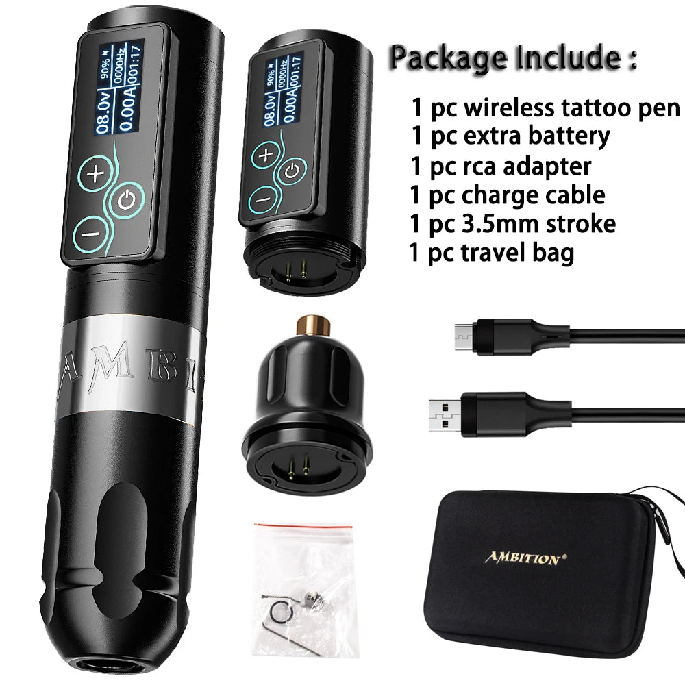 Ambition Vibe Wireless Tattoo Machine Pen Powerful Brushless Motor with Touch Screen Battery Capacity 2400mAh for Tattoo Artists