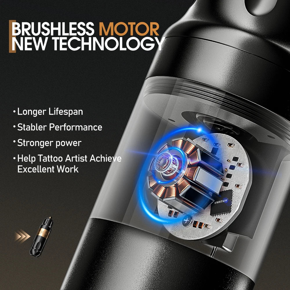 Ambition Vibe Wireless Tattoo Machine Pen Powerful Brushless Motor with Touch Screen Battery Capacity 2400mAh for Tattoo Artists