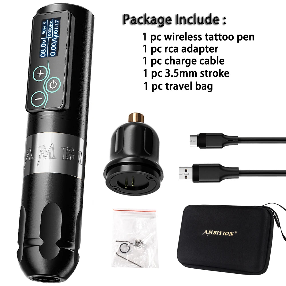 Ambition Vibe Wireless Tattoo Machine Pen Powerful Brushless Motor with Touch Screen Battery Capacity 2400mAh for Tattoo Artists