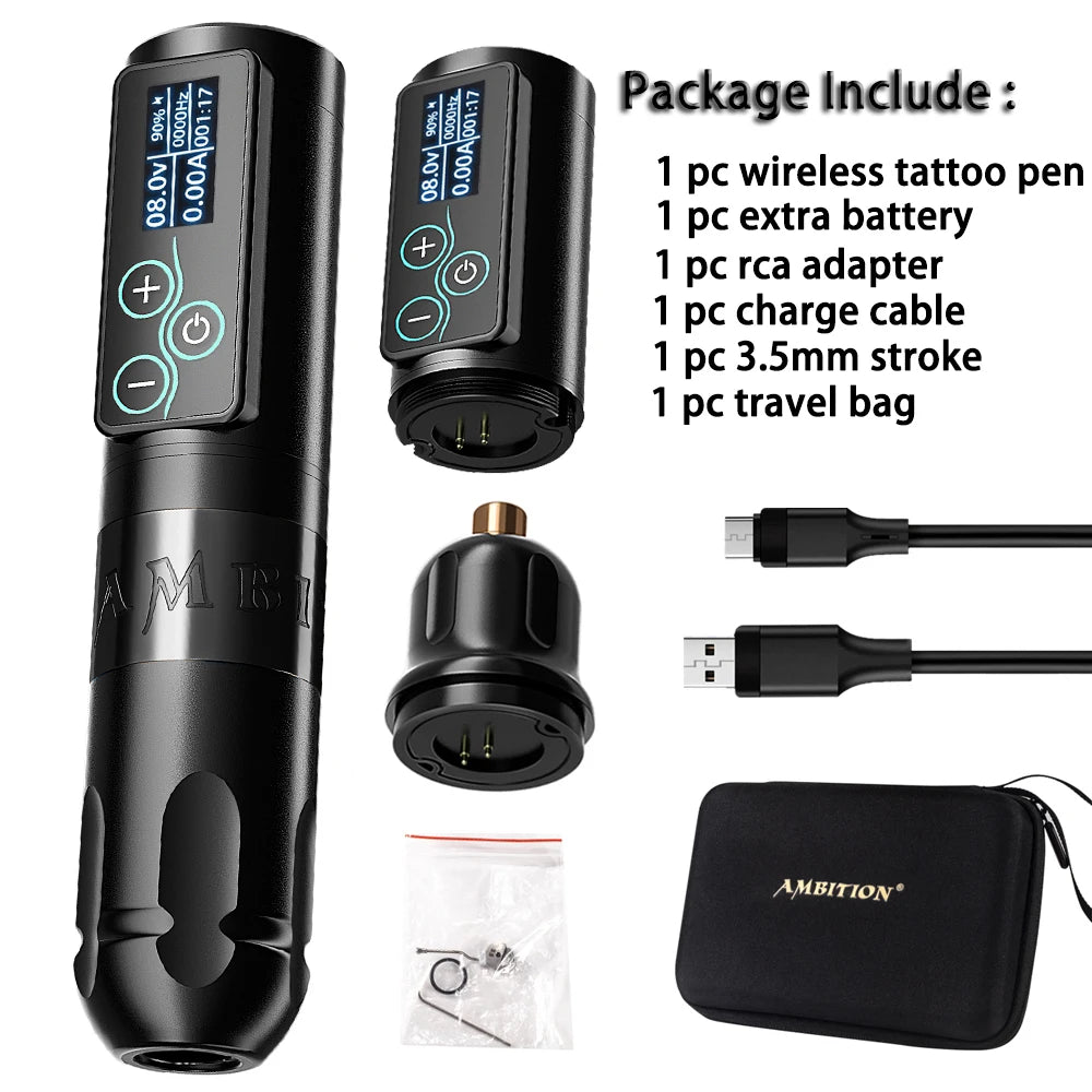 Ambition Vibe Wireless Tattoo Machine Pen Powerful Brushless Motor with Touch Screen Battery Capacity 2400mAh for Tattoo Artists