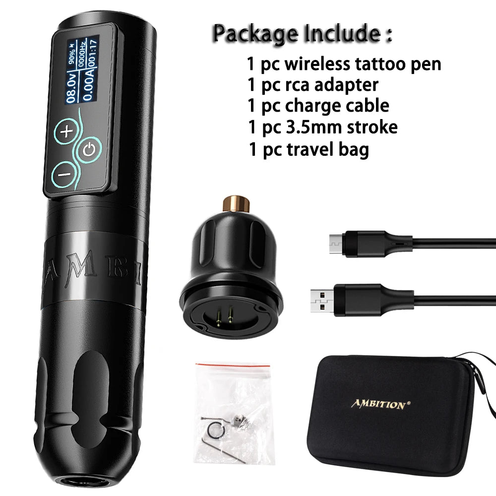 Ambition Vibe Wireless Tattoo Machine Pen Powerful Brushless Motor with Touch Screen Battery Capacity 2400mAh for Tattoo Artists
