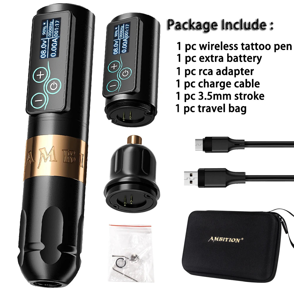 Ambition Vibe Wireless Tattoo Machine Pen Powerful Brushless Motor with Touch Screen Battery Capacity 2400mAh for Tattoo Artists